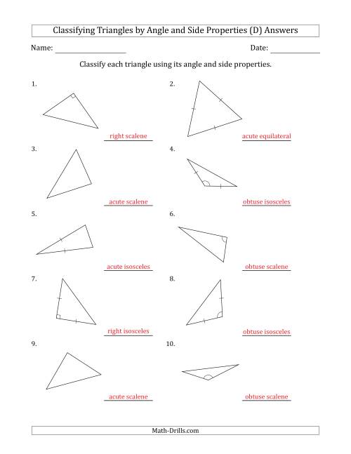 The Classifying Triangles by Angle and Side Properties (No Marks on Question Page) (D) Math Worksheet Page 2