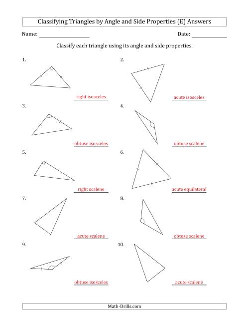 The Classifying Triangles by Angle and Side Properties (No Marks on Question Page) (E) Math Worksheet Page 2