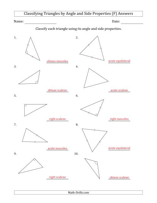 The Classifying Triangles by Angle and Side Properties (No Marks on Question Page) (F) Math Worksheet Page 2