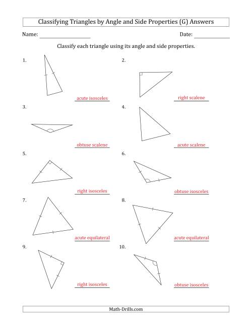 The Classifying Triangles by Angle and Side Properties (No Marks on Question Page) (G) Math Worksheet Page 2