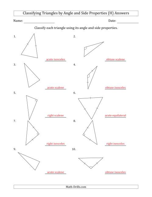 The Classifying Triangles by Angle and Side Properties (No Marks on Question Page) (H) Math Worksheet Page 2