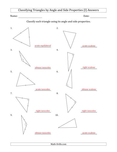 The Classifying Triangles by Angle and Side Properties (No Marks on Question Page) (I) Math Worksheet Page 2