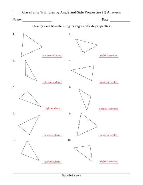 The Classifying Triangles by Angle and Side Properties (No Marks on Question Page) (J) Math Worksheet Page 2