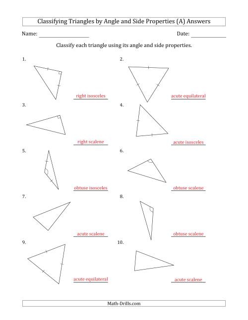 The Classifying Triangles by Angle and Side Properties (No Marks on Question Page) (All) Math Worksheet Page 2
