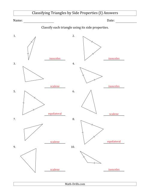 The Classifying Triangles by Side Properties (Marks Included on Question Page) (I) Math Worksheet Page 2