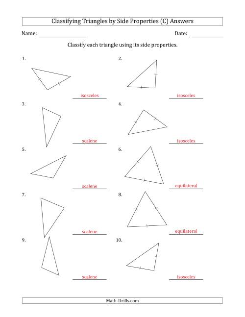 The Classifying Triangles by Side Properties (No Marks on Question Page) (C) Math Worksheet Page 2