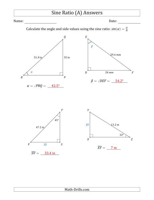 Calculating Angle And Side Values Using The Sine Ratio All