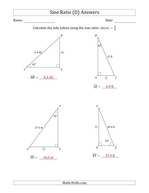 Calculating Side Values Using the Sine Ratio (D)