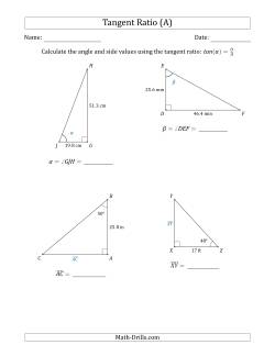 Calculating Angle and Side Values Using the Tangent Ratio