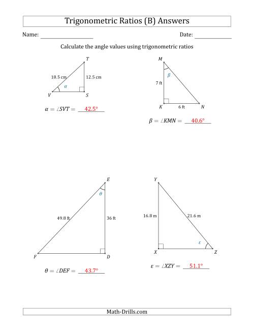 The Calculating Angle Values Using Trigonometric Ratios (B) Math Worksheet Page 2