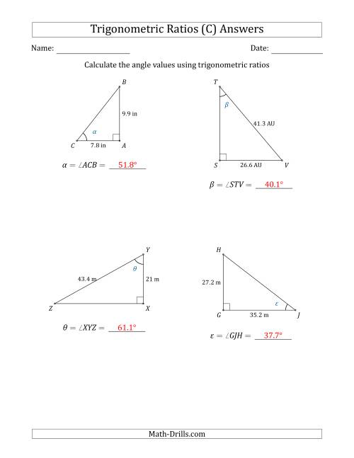 The Calculating Angle Values Using Trigonometric Ratios (C) Math Worksheet Page 2