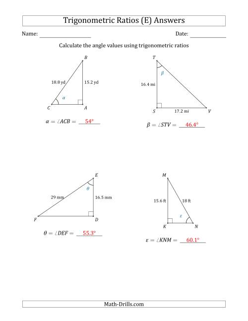 The Calculating Angle Values Using Trigonometric Ratios (E) Math Worksheet Page 2