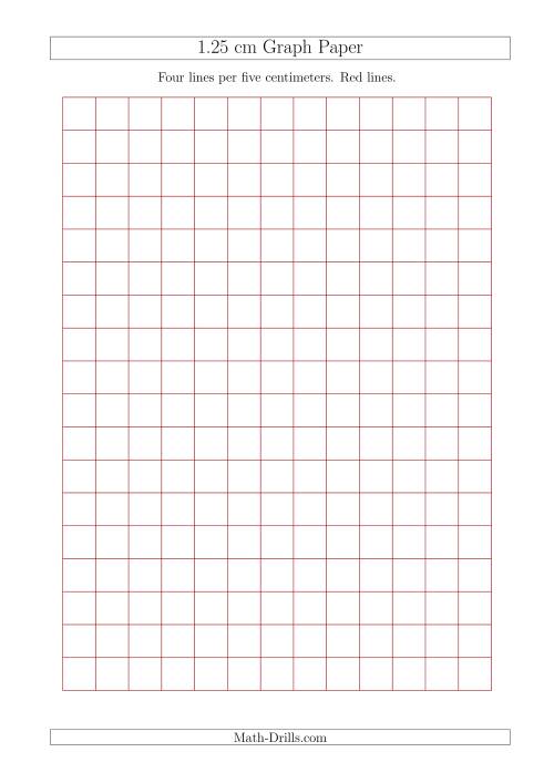 The 1.25 cm Graph Paper with Red Lines (A4 Size) Math Worksheet