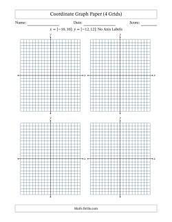 Four Quadrant Coordinate Graph Paper <i>x</i> = [-10,10]; <i>y</i> = [-12,12] (4 Grids) (No Axis Labels)