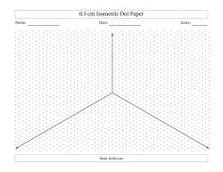 0.5 cm Isometric Dot Paper With Axes (Gray Dots; Landscape; One-Octant)