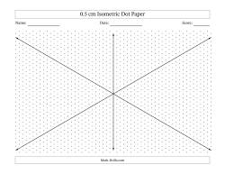 0.5 cm Isometric Dot Paper With Axes (Gray Dots; Landscape; Eight-Octant)
