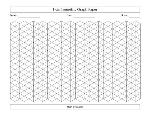 The 1 cm Isometric Graph Paper (Black Lines; Landscape) Math Worksheet