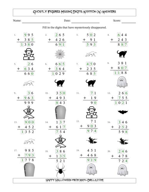 The Ghostly Figures Missing Digits Addition (Easier Version) (A) Math Worksheet Page 2
