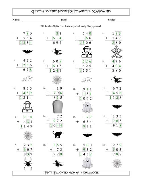 The Ghostly Figures Missing Digits Addition (Easier Version) (C) Math Worksheet Page 2