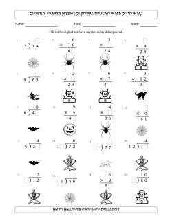 Ghostly Figures Missing Digits Multiplication and Division (Easier Version)