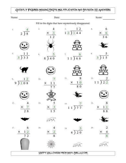The Ghostly Figures Missing Digits Multiplication and Division (Easier Version) (E) Math Worksheet Page 2