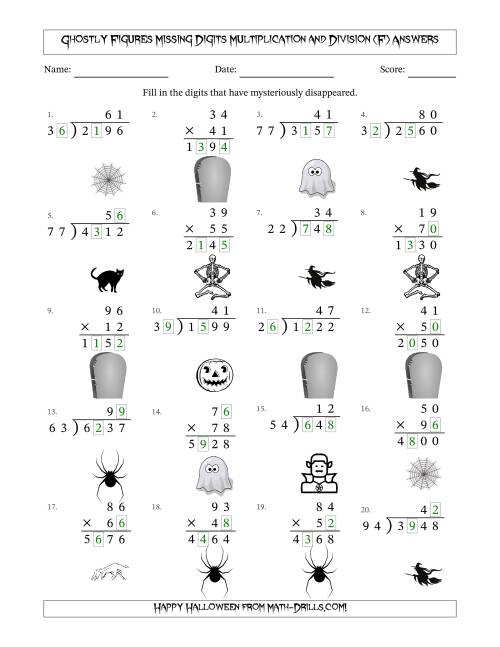 The Ghostly Figures Missing Digits Multiplication and Division (Harder Version) (F) Math Worksheet Page 2
