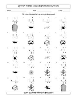 Ghostly Figures Missing Digits Multiplication (Easier Version)