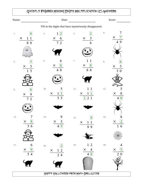 The Ghostly Figures Missing Digits Multiplication (Easier Version) (C) Math Worksheet Page 2
