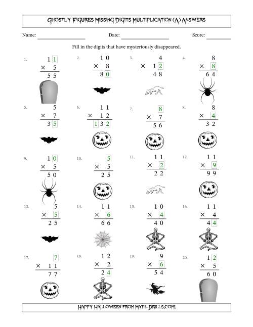 The Ghostly Figures Missing Digits Multiplication (Easier Version) (All) Math Worksheet Page 2