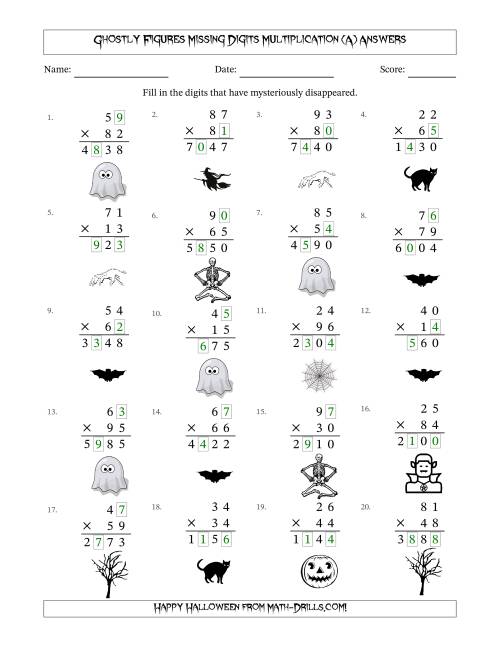 The Ghostly Figures Missing Digits Multiplication (Harder Version) (A) Math Worksheet Page 2