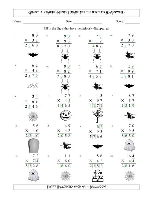 The Ghostly Figures Missing Digits Multiplication (Harder Version) (B) Math Worksheet Page 2