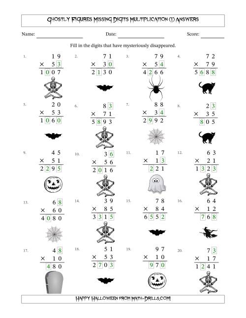 The Ghostly Figures Missing Digits Multiplication (Harder Version) (I) Math Worksheet Page 2