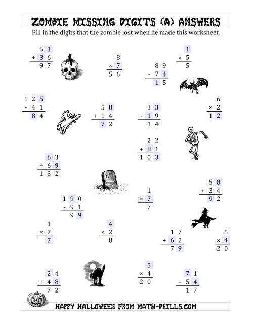 The Zombie Missing Digits (A) Math Worksheet Page 2