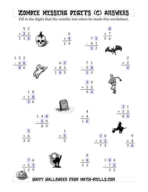 The Zombie Missing Digits (C) Math Worksheet Page 2