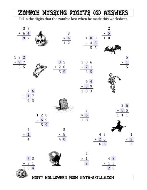 The Zombie Missing Digits (G) Math Worksheet Page 2