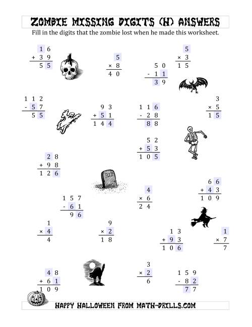 The Zombie Missing Digits (H) Math Worksheet Page 2