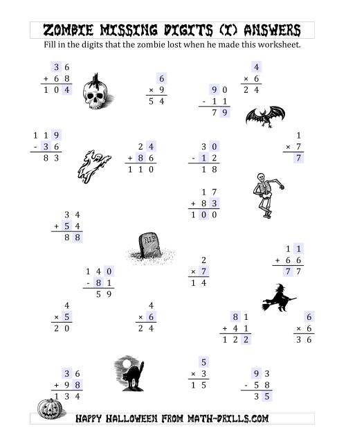 The Zombie Missing Digits (I) Math Worksheet Page 2