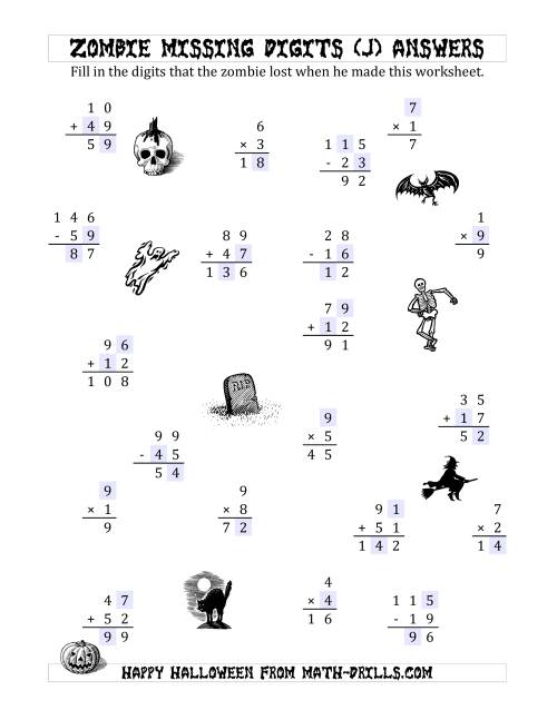 The Zombie Missing Digits (J) Math Worksheet Page 2