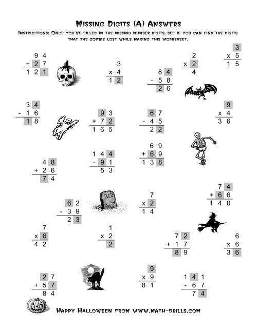 The Zombie Missing Digits (Old) Math Worksheet Page 2
