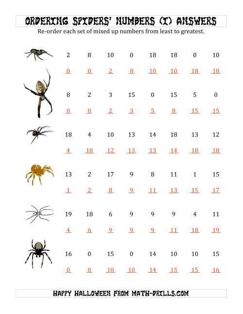 The Ordering Halloween Spiders' Number Sets to 20 (I) Math Worksheet Page 2