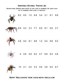 Spiders Ordering Decimal Tenths