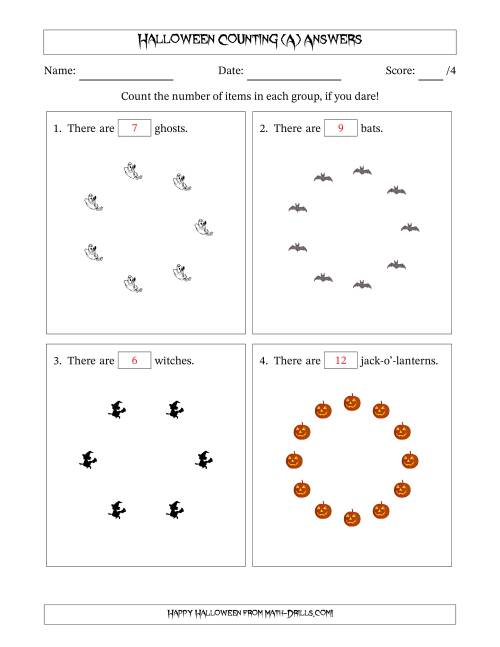 The Counting Halloween Pictures in Circular Patterns (A) Math Worksheet Page 2