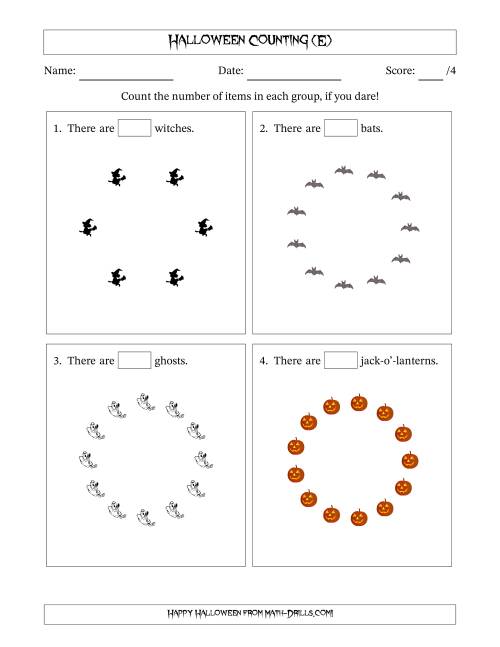 The Counting Halloween Pictures in Circular Patterns (E) Math Worksheet