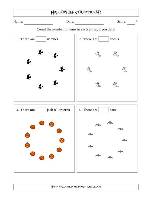 The Counting Halloween Pictures in Circular Patterns (H) Math Worksheet