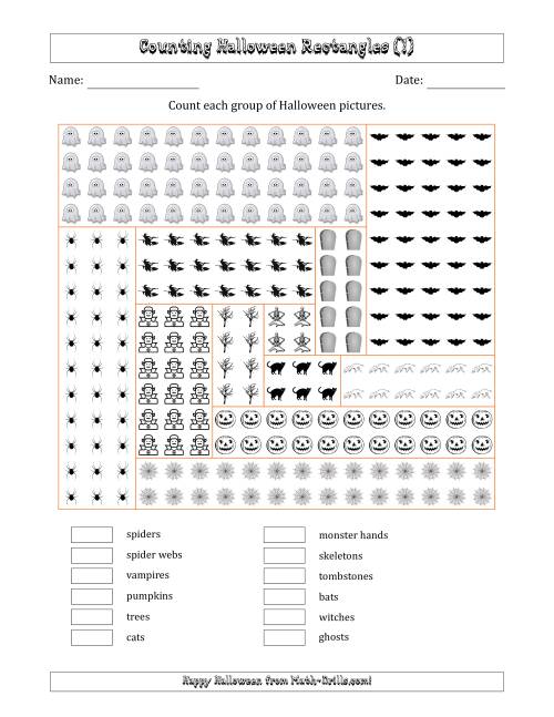 The Counting Halloween Pictures in Rectangular Arrangements in a Rectangle (I) Math Worksheet