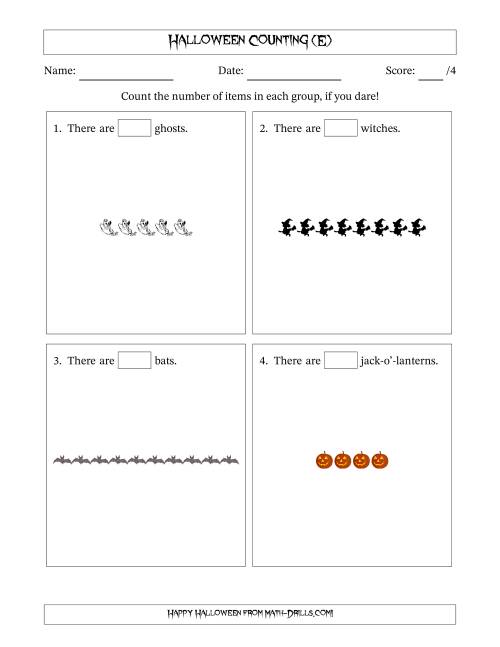 The Counting Halloween Objects in Horizontal Linear Arrangements (E) Math Worksheet