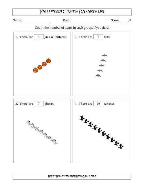 The Counting Halloween Objects in Rotated Linear Arrangements (A) Math Worksheet Page 2