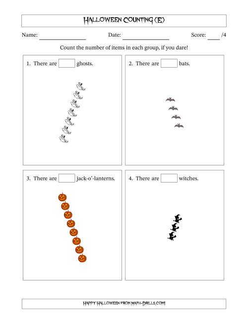 The Counting Halloween Objects in Rotated Linear Arrangements (E) Math Worksheet