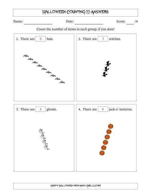 The Counting Halloween Objects in Rotated Linear Arrangements (I) Math Worksheet Page 2
