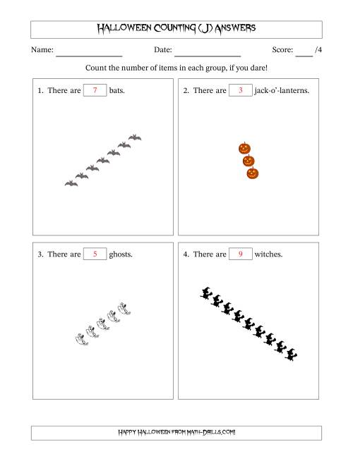 The Counting Halloween Objects in Rotated Linear Arrangements (J) Math Worksheet Page 2